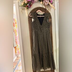 Anthropologie Black and Tan Wrap Sundress with V-Neck